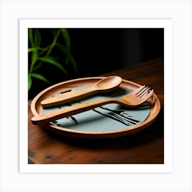 Moke Up Spoon Fork Knife Utensil Dining Bamboo Ecofriendly Branding Reusable Sustainable (2) Art Print