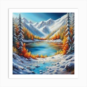 Mountain lac oil painting abstract painting art 2 Art Print