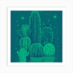 Cactus Night Cacti And Disco Ball Art Print Art Print