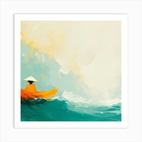 Orange Boat In The Sea Art Print