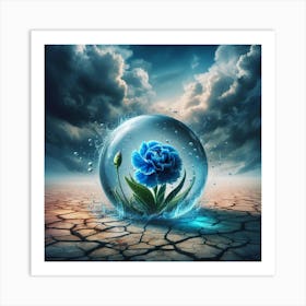 Blue Flower In A Glass Ball 1 Art Print