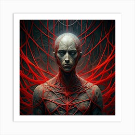 Mysterious Humanoid Figure With Red Vines Art Print