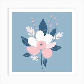 A White And Pink Flower In Minimalist Style Square Composition 250 Art Print