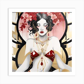 Sexy Woman Gothic Japanese texture monocamatic Art Print