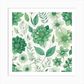 Seamless Pattern With Green Flowers Art Print