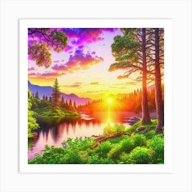 Sunset In The Forest 16 Art Print