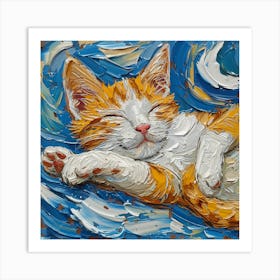 Cat Sleeping On The Moon Art Print