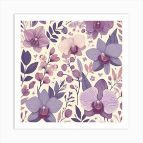 Scandinavian style,Pattern with lilac Orchid flowers Art Print