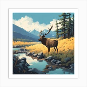 Elk By The Stream 1 Art Print