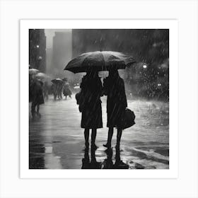 Two Women In The Rain Art Print