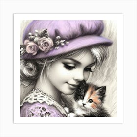 Girl With Kitten 1 Art Print