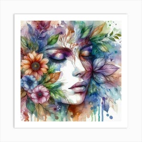 Woman'S Face With Flowers Art Print