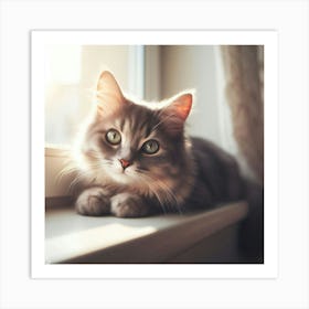 Cat Sitting On A Window Sill Art Print