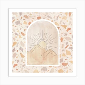 Sunrise Over Mountains and terrazzo pattern Art Print