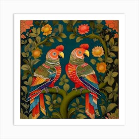 Parrots On A Tree Art Print