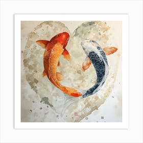 Koi Fish In Heart 3 Art Print