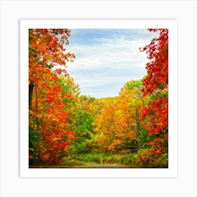 Autumn Frame Embracing Bright Foliage Maple Leaves Transitioning From Green To Vivid Shades Of Oran (6) Art Print