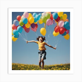 Happy Girl With Balloons Art Print