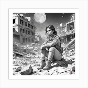 Girl In Ruins Art Print