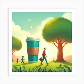 Illustration Of A Family Walking In The Park Art Print