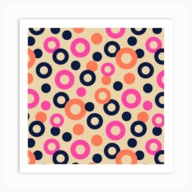 DROPS Polka Dots Rings Abstract Geometric in Retro Pink Orange Blue on Cream Art Print