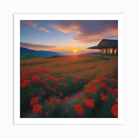 Poppy Field At Sunset Art Print