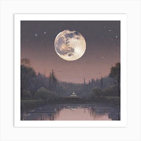 Moon Over Pond Art Print