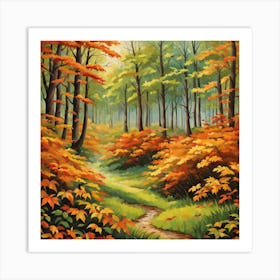 Forest In Autumn In Minimalist Style Square Composition 344 Art Print