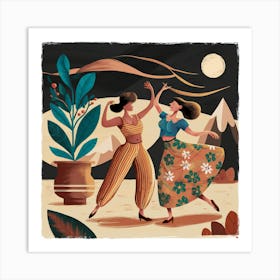 Two Women Dancing In The Desert 2 Art Print