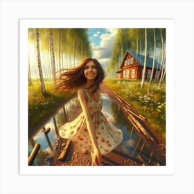 Beautiful Girl In The Forest 1 Art Print