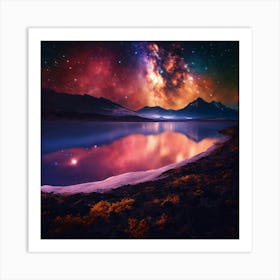 Galaxy And Stars Over Lake Art Print