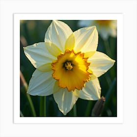 A Radiant Daffodil With Petals Like Cascading, Holographic Ribbons In A Magical Meadow 1 Art Print