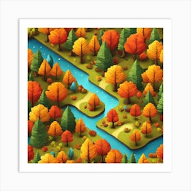 Isometric Autumn Forest Art Print