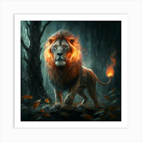 Lion On Fire Art Print