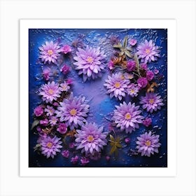 Purple Flowers On A Blue Background Art Print