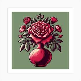 Red Roses In A Vase Art Print