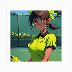Anime Girl Holding Tennis Racket Art Print