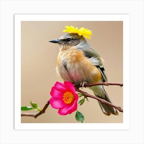 Bird With Flower On Head Art Print