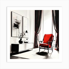 Red Chair In A Room Modern Minimalist Abstract Aesthetic Wall Decor Art Print