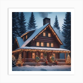 Christmas House In The Woods Art Print