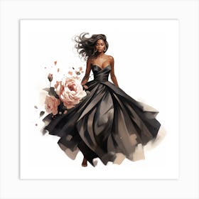 Black Woman In Black Dress 1 Art Print