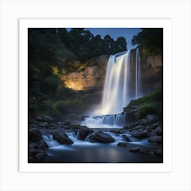 Waterfall At Night 6 Art Print