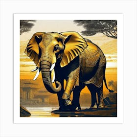 Elephant In The Savannah Art Print