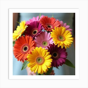 A Bouquet Of Bright, Cheerful Gerbera Daisies In Assorted Colors 4 Art Print