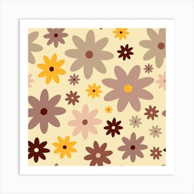 Retro Vintage Boho Spring Floral Pattern In 60s Style Art Print