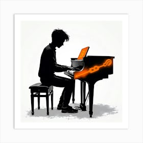 Silhouette Of A Man Playing Piano Art Print