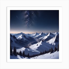 Night Sky Over Snowy Mountains 1 Art Print