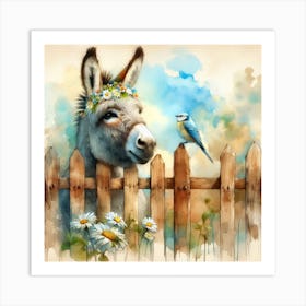 Donkey And Bird Art Print