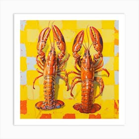 Lobster Yellow Checkerboard 3 Art Print