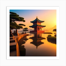 Chinese Pagoda At Sunrise 3 Art Print
